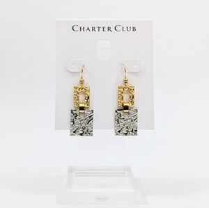 Vintage Charter Club Two-Tone Folding Square Nugget Drop Statement Earrings New